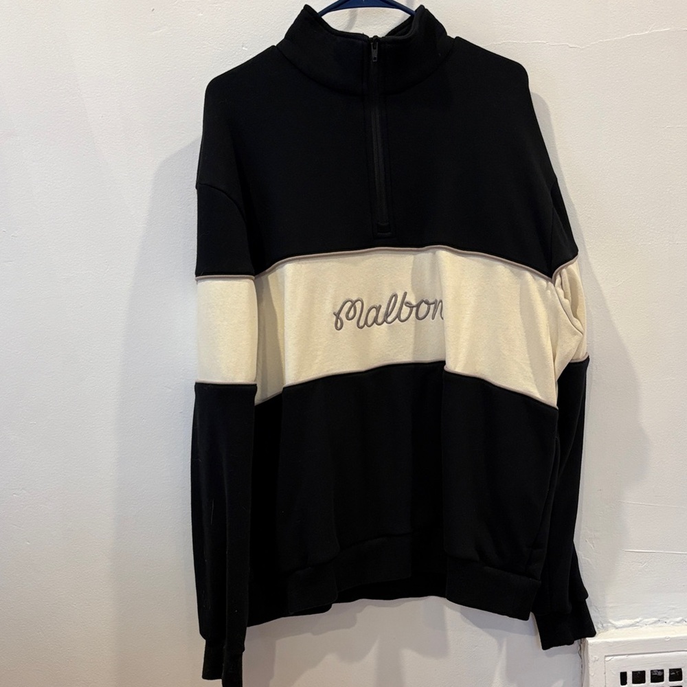 Malbon Men's Black and Cream Half Zip Sweater